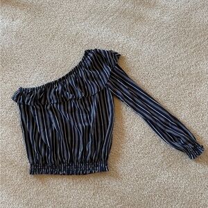 BB Dakota Navy Blue Striped One-Shoulder Blouse - Size XS